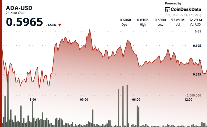 Cardano (ADA) Falls to $0.596 While 24-Hour Trading Volume Surges 30%